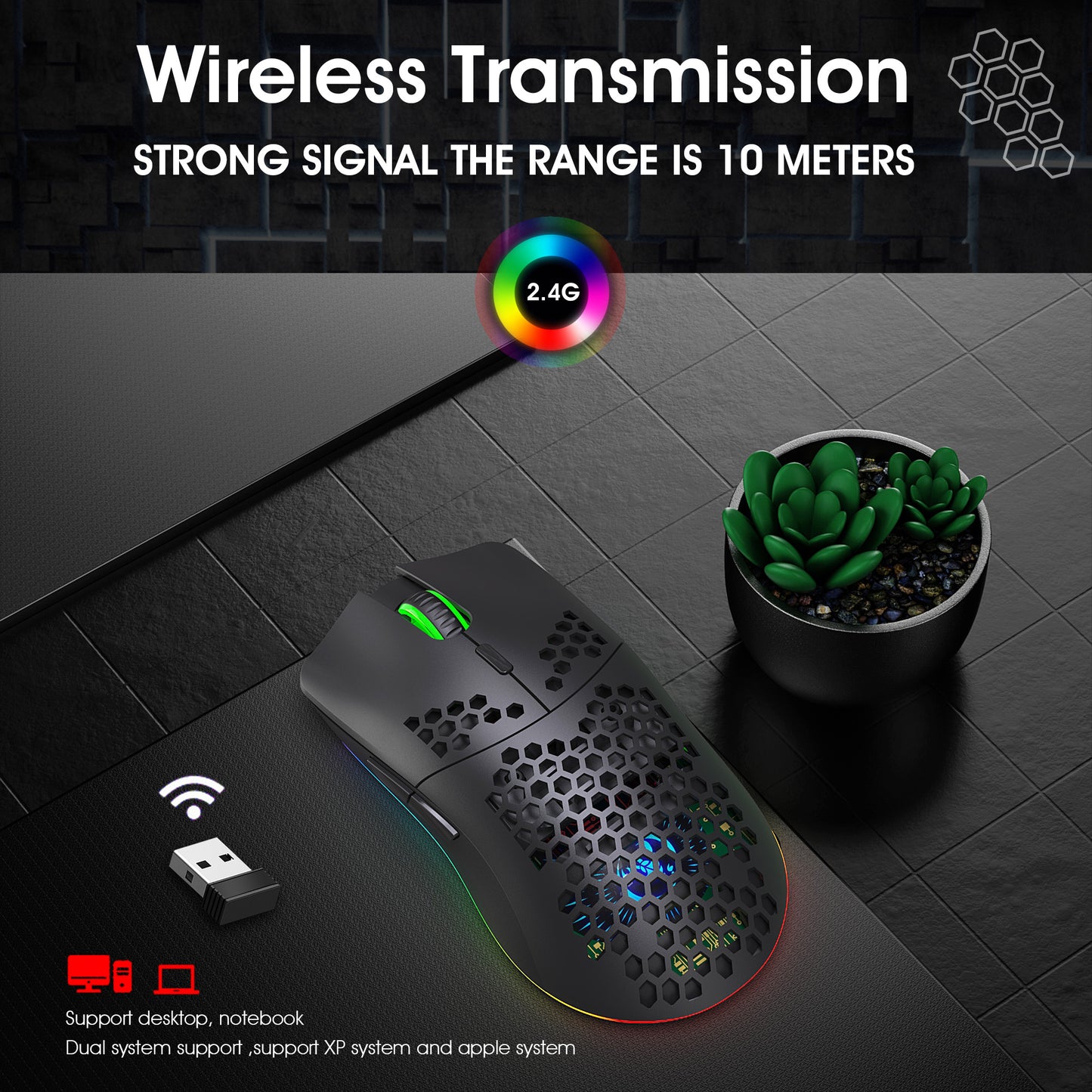 RCY T66 2.4G Wired Wireless Gaming Mouse Black