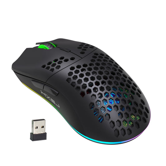 UHM Ultralight Wireless Gaming Mouse,6 Kinds RGB Backlit,5 Levels Adjustable,Lightweight Honeycomb Shell Mice for PC Gamers,Xbox,PS4(Black)