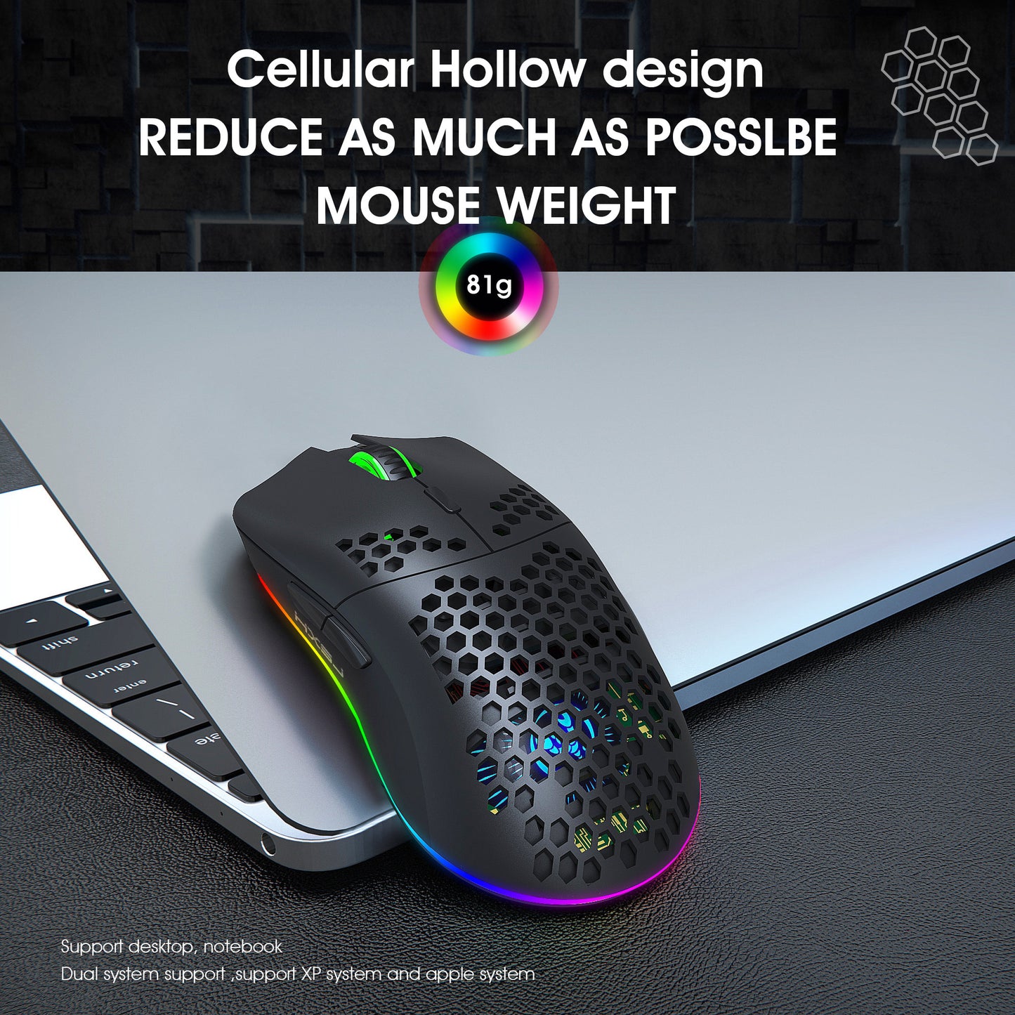 RCY T66 2.4G Wired Wireless Gaming Mouse Black