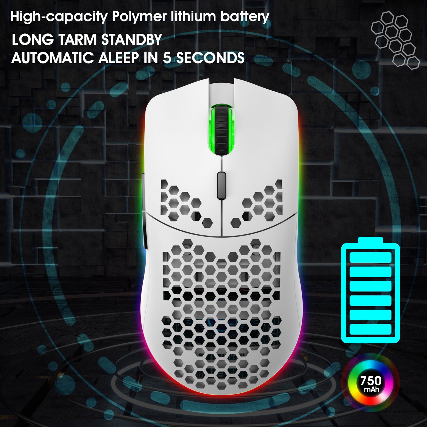 RCY T66 2.4G Ultralight Wireless Gaming Mouse White