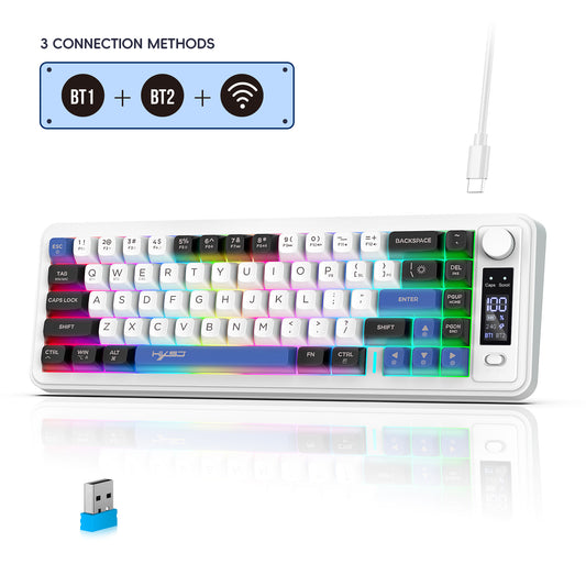 2.4G+Dual Bluetooth Keyboard 68 Keys with Multifunctional Display
