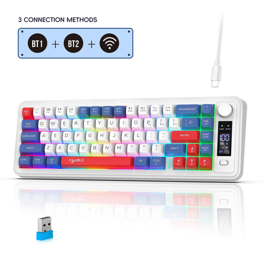 UHM 2.4G+Dual Bluetooth Keyboard 68 Keys Red Blue