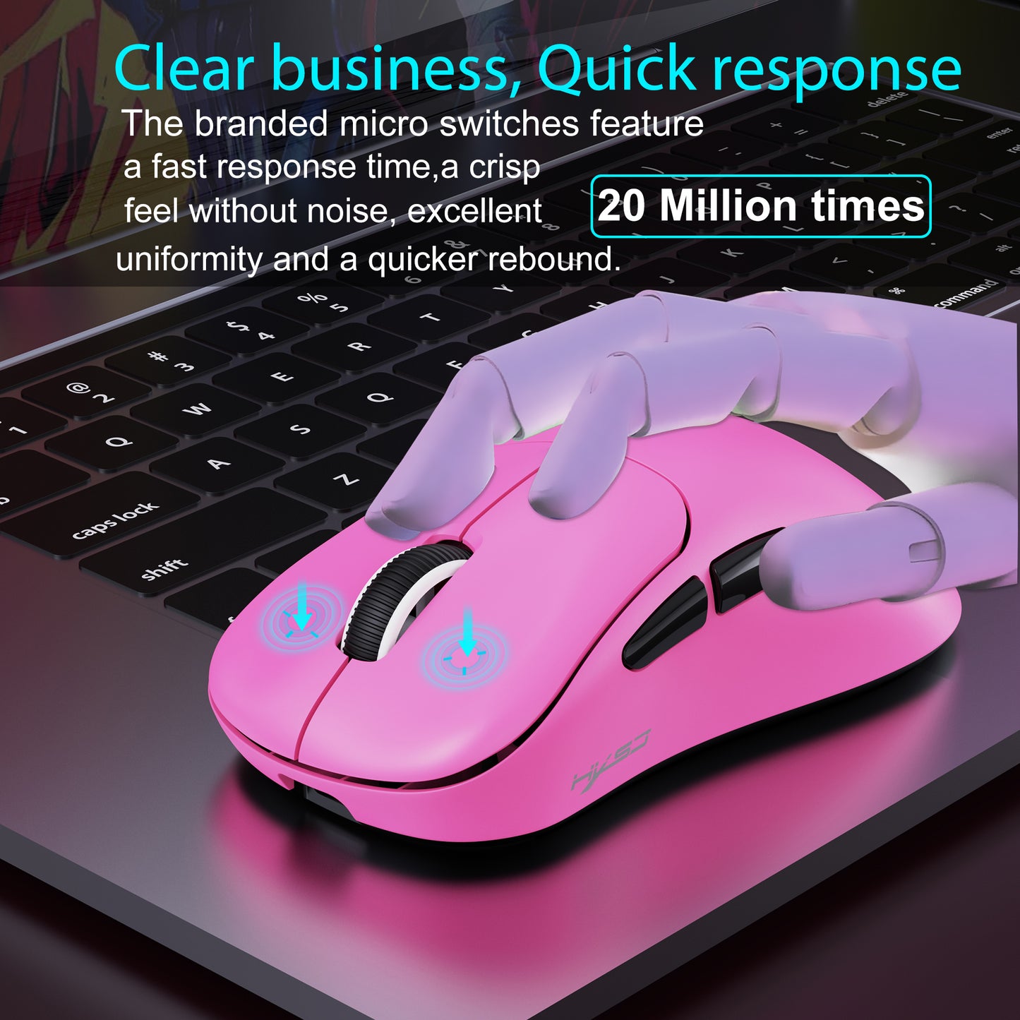 UVQYC Wireless Gaming Mouse With 57g Lightweight Design,10000DPI-Pink