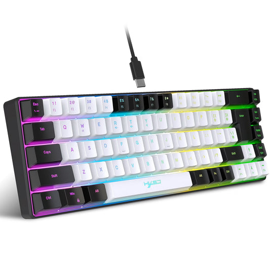 UHM 68 Keys Gaming Keyboard,Color-Blocking Keyboard with Compound Function Key Switch,Detachable Type-C Cable, RGB Lighting Wired Keyboard for Windows Computer Laptop PC Gamer