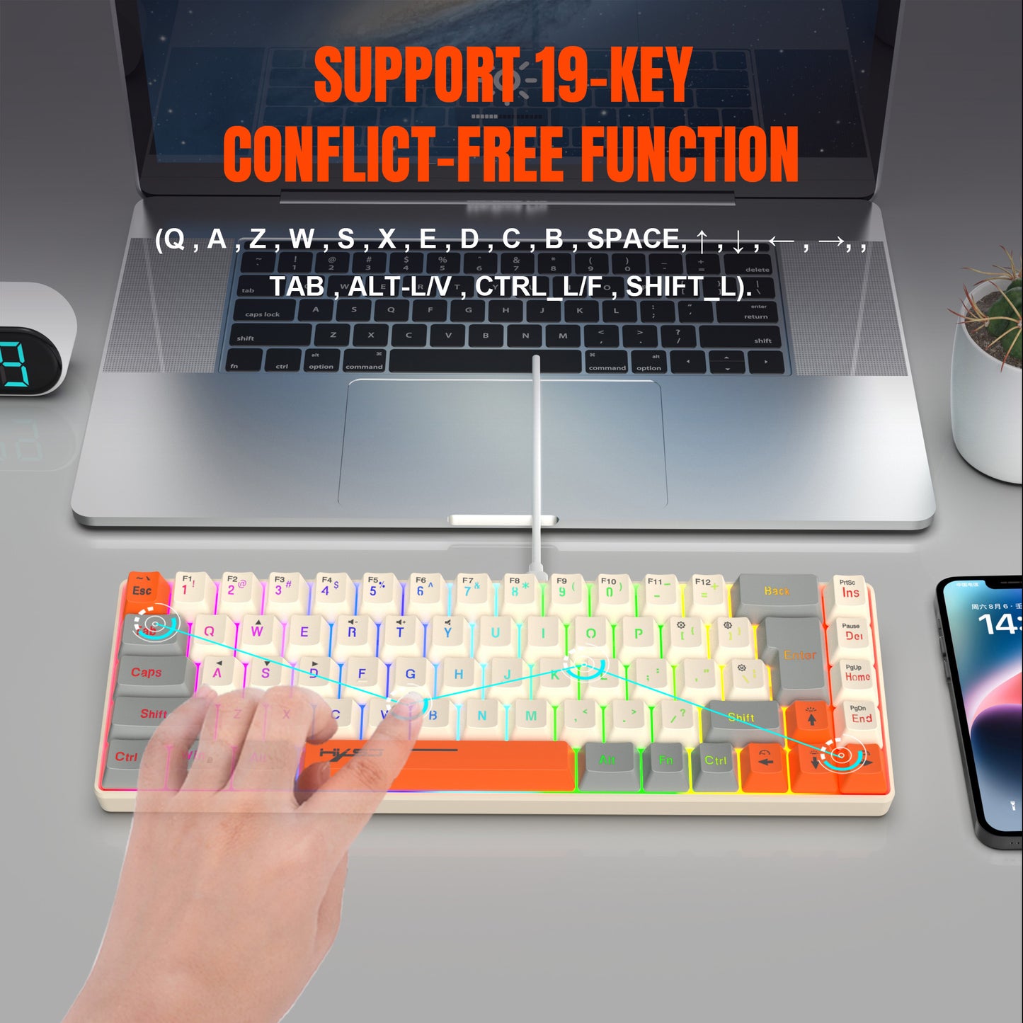 UHM 68 Keys Gaming Keyboard,Three Color