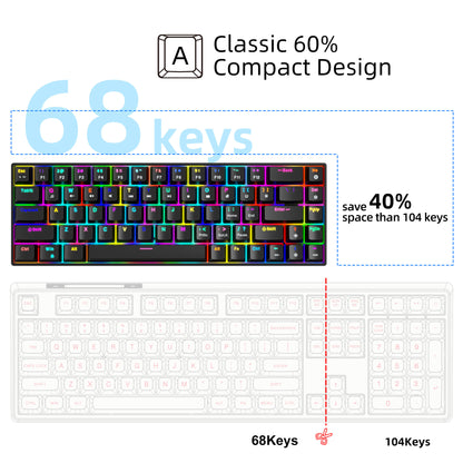 RCY RGB Gaming Keyboard Wired 68keys,V800RGB-B