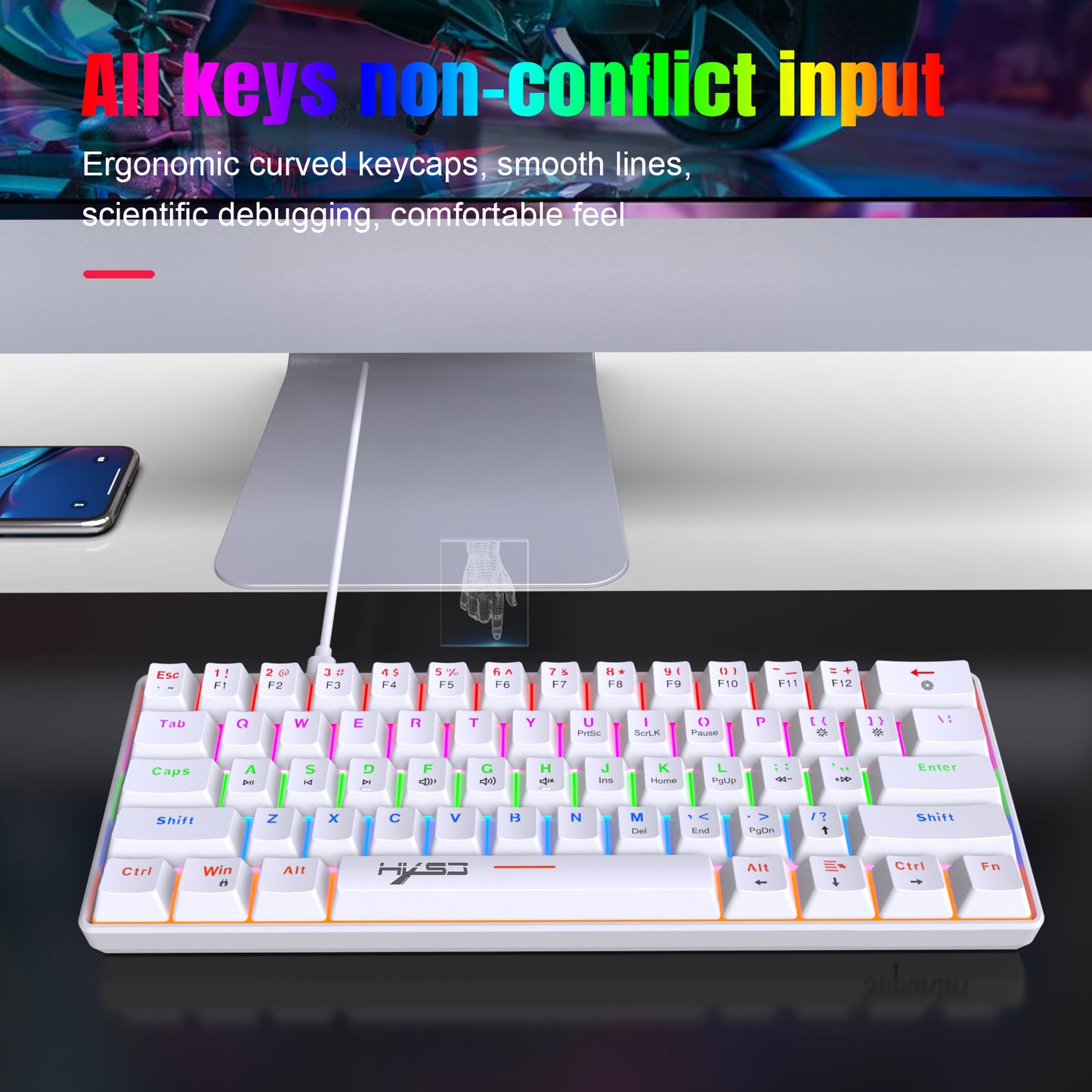 RCY 61 Keys RGB Optical Mechanical Gaming Keyboard,Wired PC Gaming Keyboards with RGB Backlight,Blue Swiches for Gamer