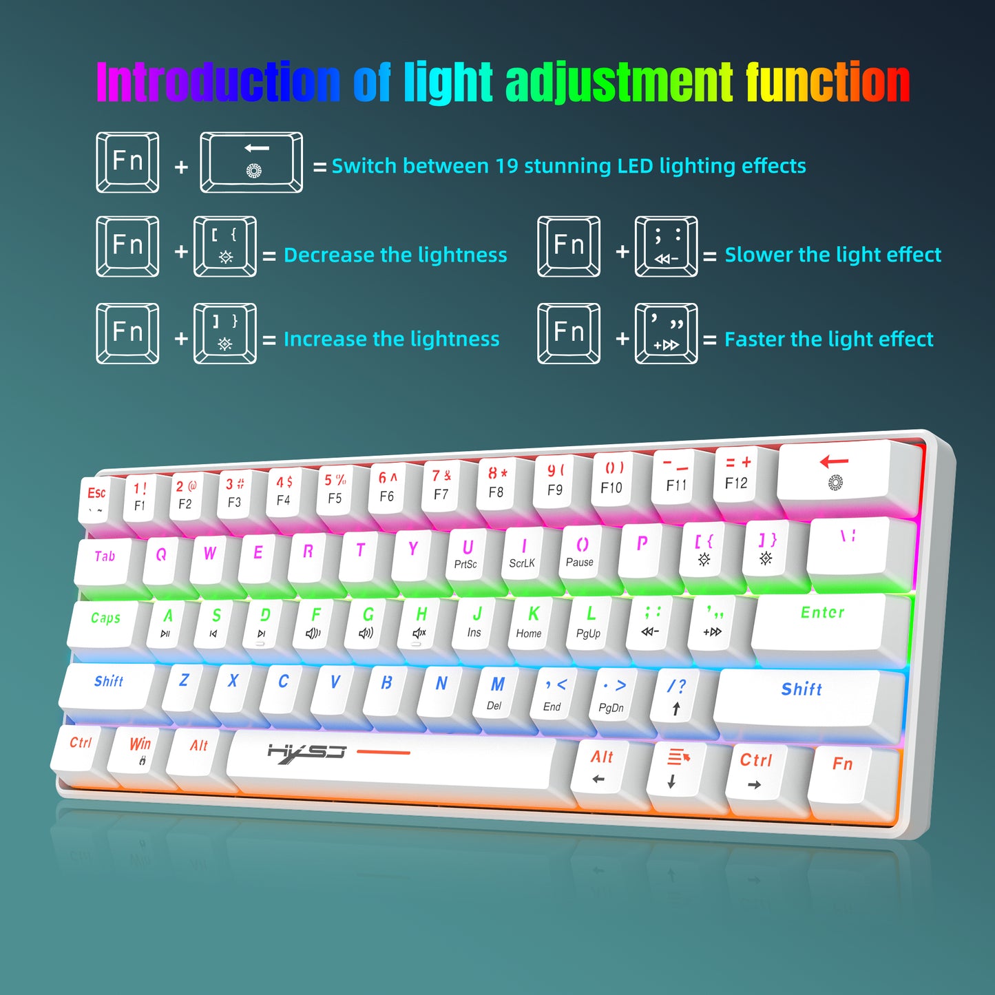 RCY 61 Keys RGB Optical Mechanical Gaming Keyboard,Wired PC Gaming Keyboards with RGB Backlight,Blue Swiches for Gamer