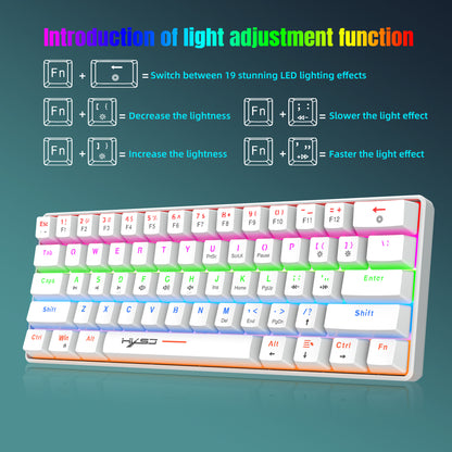 RCY 61 Keys RGB Optical Mechanical Gaming Keyboard,Wired PC Gaming Keyboards with RGB Backlight,Blue Swiches for Gamer