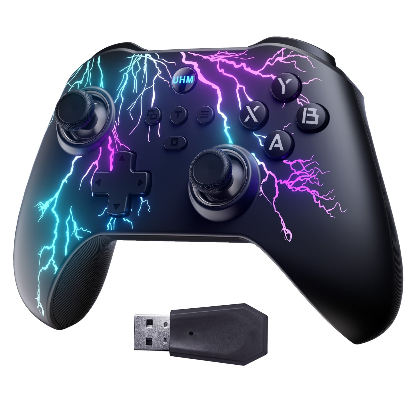 Wireless Controller for PC/Mobile Android/Switch/IOS,Gaming PC Controllers with 2.4Ghz Dual Hall Joystick,Hall Trigger,6-Axis Gyroscope,RGB Lighting,Double Vibration and Turbo