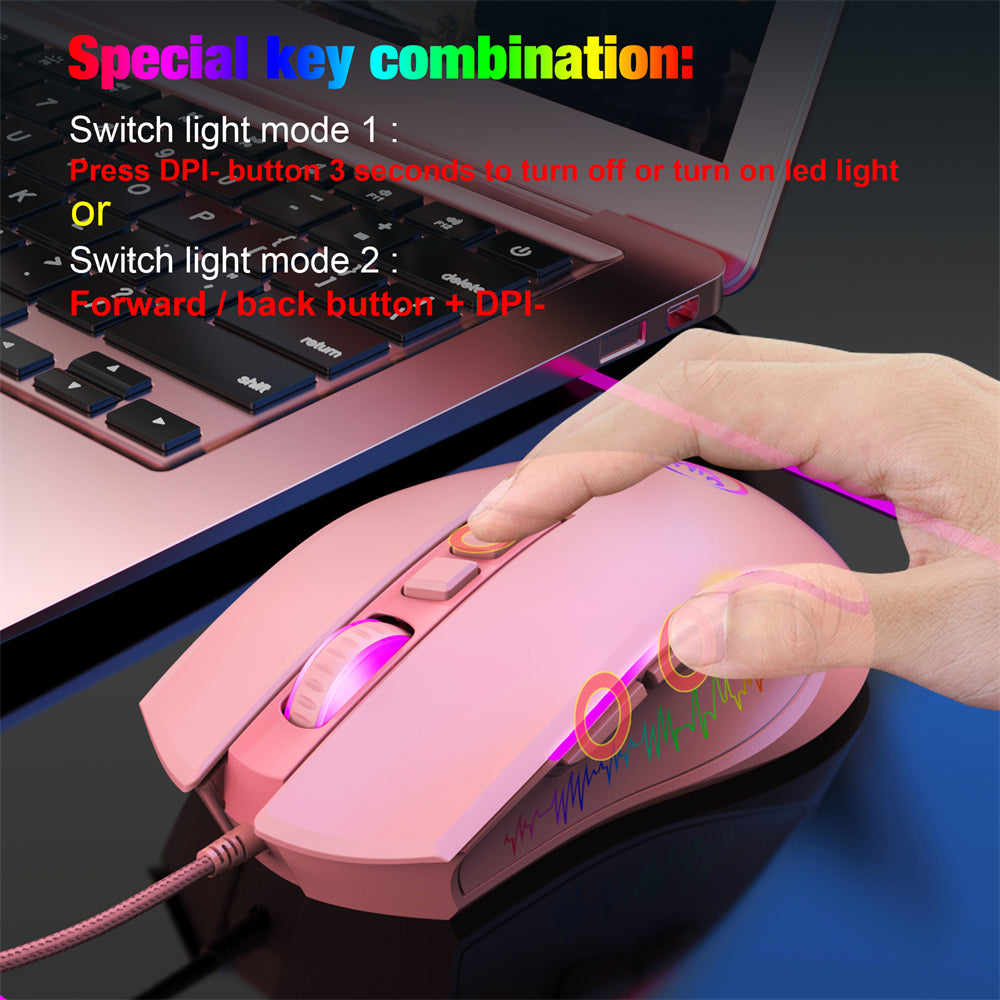 RCY X100 Pink Gaming Mouse Wired,USB Computer Mouse