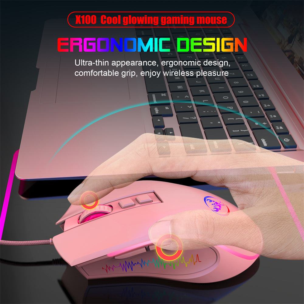 RCY X100 Pink Gaming Mouse Wired,USB Computer Mouse