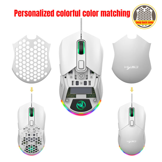 RCY Wired Optical Gaming Mouse for PC Gaming, 6 Buttons, Honeycomb Shell, Up to 7200 DPI