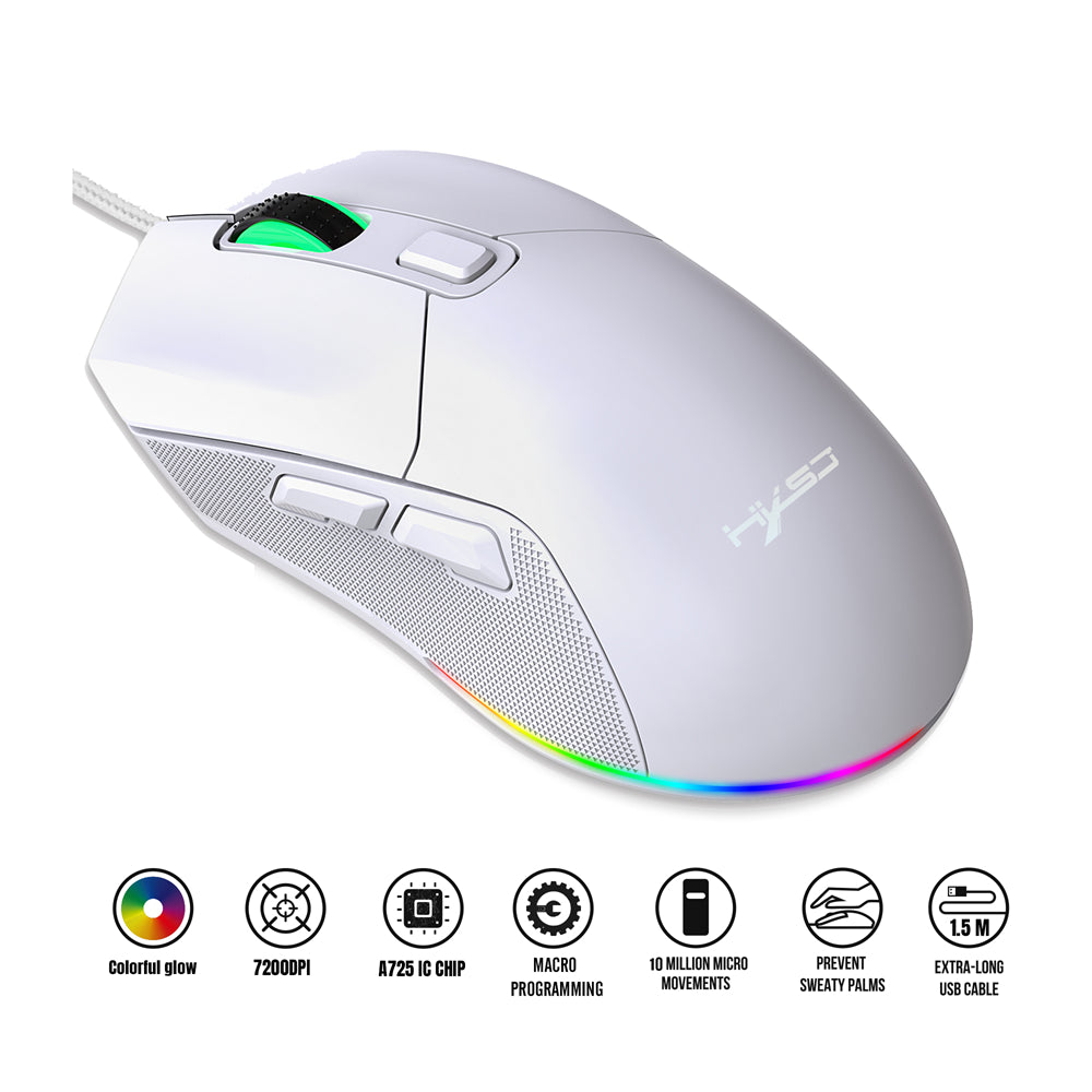 RCY Wired Optical Gaming Mouse for PC Gaming, 6 Buttons, Honeycomb Shell, Up to 7200 DPI