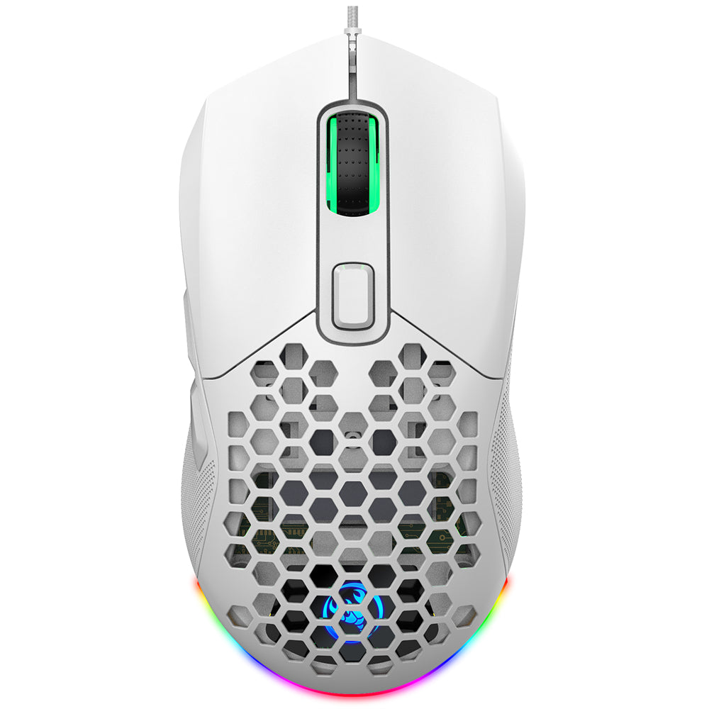 RCY Wired Optical Gaming Mouse for PC Gaming, 6 Buttons, Honeycomb Shell, Up to 7200 DPI