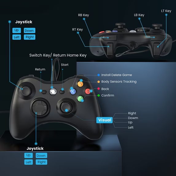 ERFKJE Wired Controller Compatible with X-box 360/360 Slim/ PC Windows 7/8/10/11,Black Wired-Black