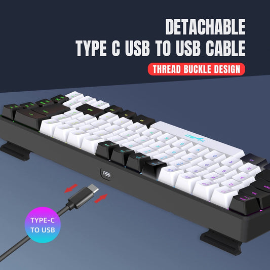 UHM 68 Keys Gaming Keyboard,Color-Blocking Keyboard with Compound Function Key Switch,Detachable Type-C Cable, RGB Lighting Wired Keyboard for Windows Computer Laptop PC Gamer