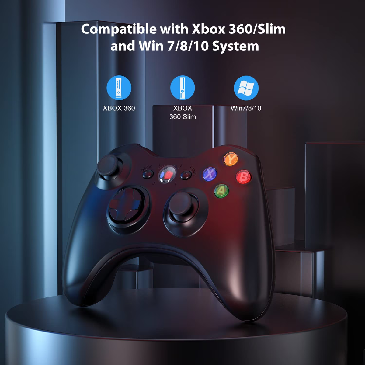 ERFKJE  Wireless Controller for X-box 360/360 Slim,2.4Ghz Gamepad Joystick Controller Remote for PC Windows 7/8/10/11 with Receiver Adapter,Black
