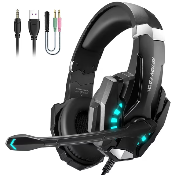 KoraiTect         Gaming Headset Wired for PS5/PS4/PC/Switch Controller,Stereo Noise Cancelling Over Ear Headphones with Mic LED Light Bass