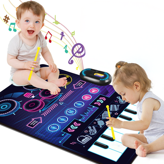Musical Mat Baby Toys, 2 in 1 Musical Toys Toddler Piano Keyboard & Drum Mat with 2 Sticks,Gifts for 1 2 3 Year Old Boys Girls