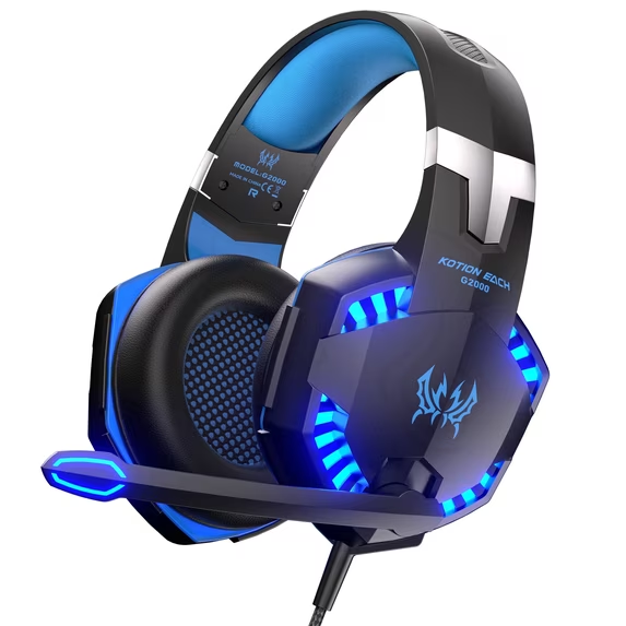 Hexamurby     Gaming Headset Wired for PS5 PC PS4 Switch, Over Ear Gaming Headphones with Surround Noise Cancelling Mic/RGB/3.5mm for Xbox/Blue