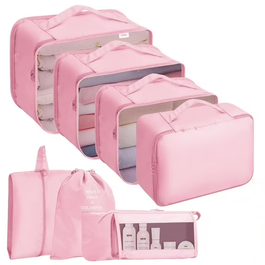 UVQYC   Packing Cubes for Travel, 8Pcs Travel Cubes Set Foldable Waterproof Suitcase Organizer Luggage Storage Bag, Pink