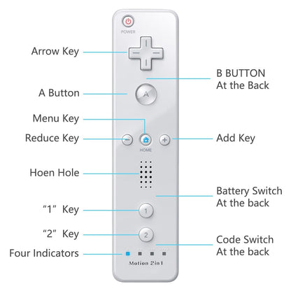 ERFKJE 2 Pack Controller for Wii Remote and Nunchuck with Motion Plus, with Silicone Case and Wrist Strap,White