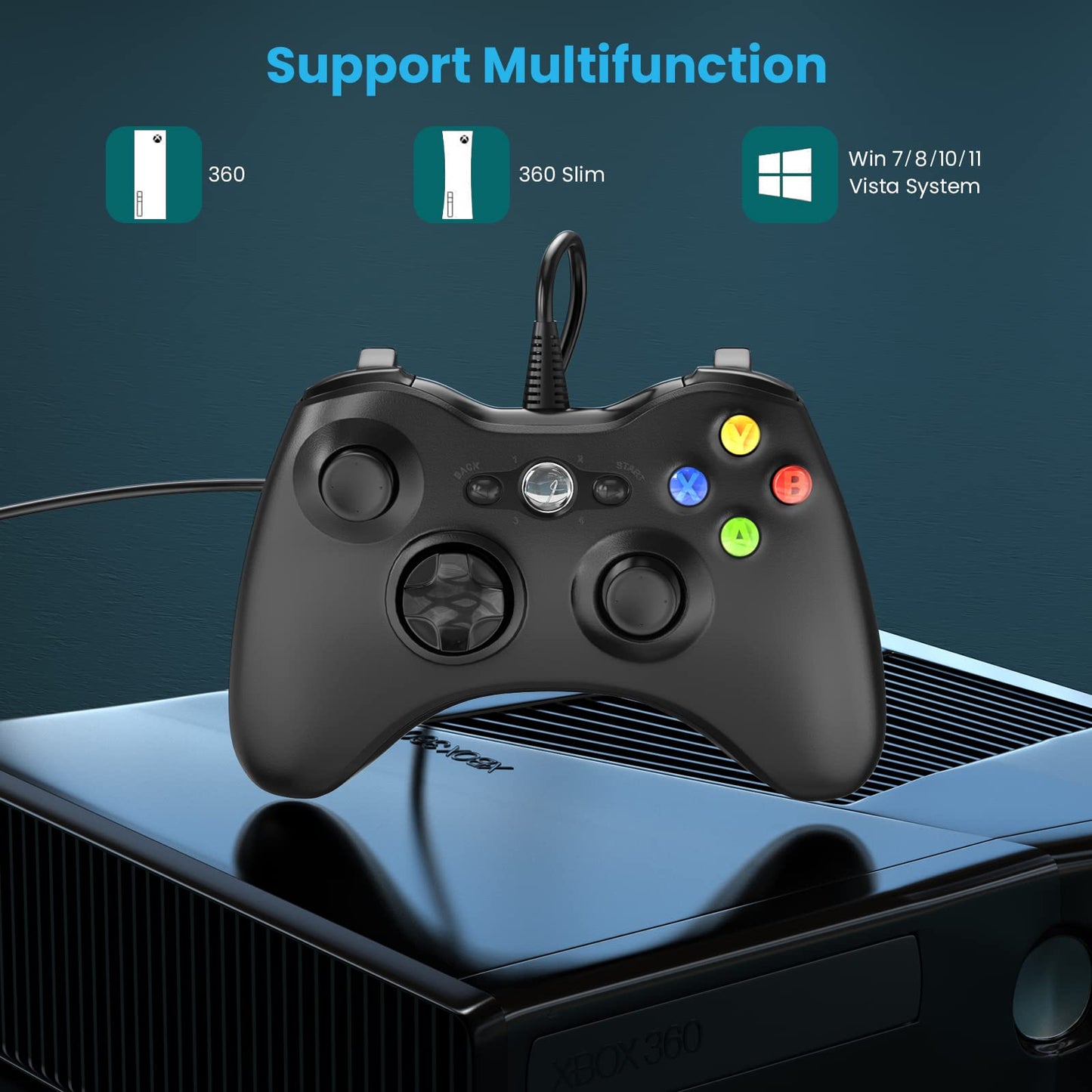 UHM Xbox 360 Wired Controller,Black