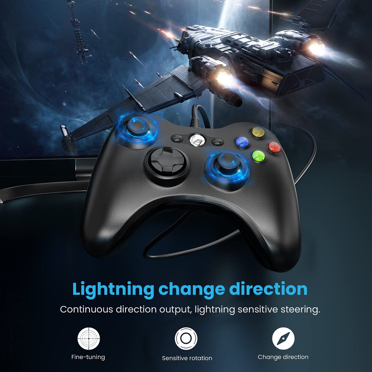 UHM Xbox 360 Wired Controller,Black