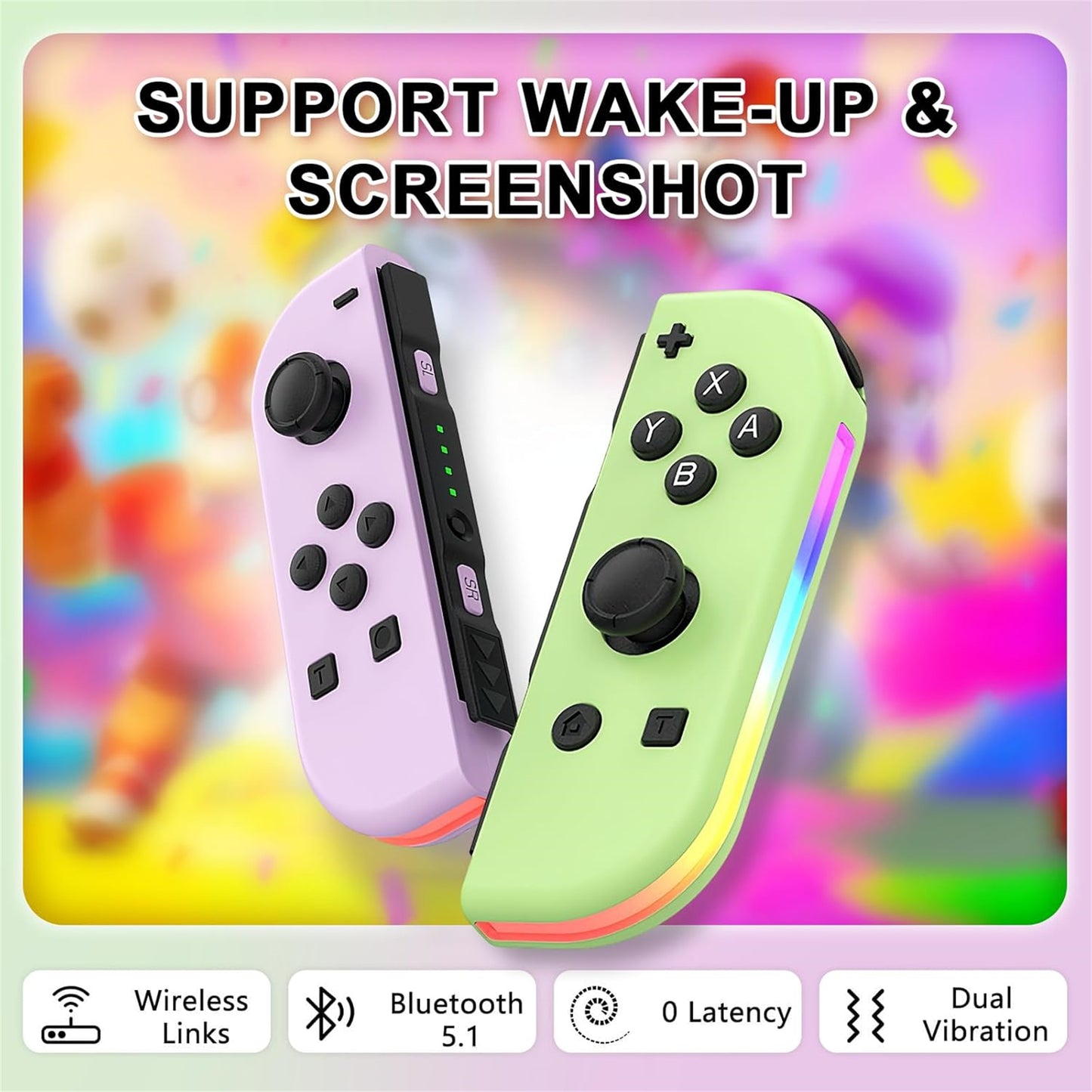 RCY Joypad Controller for Nintendo Switch，Purple Green with LED